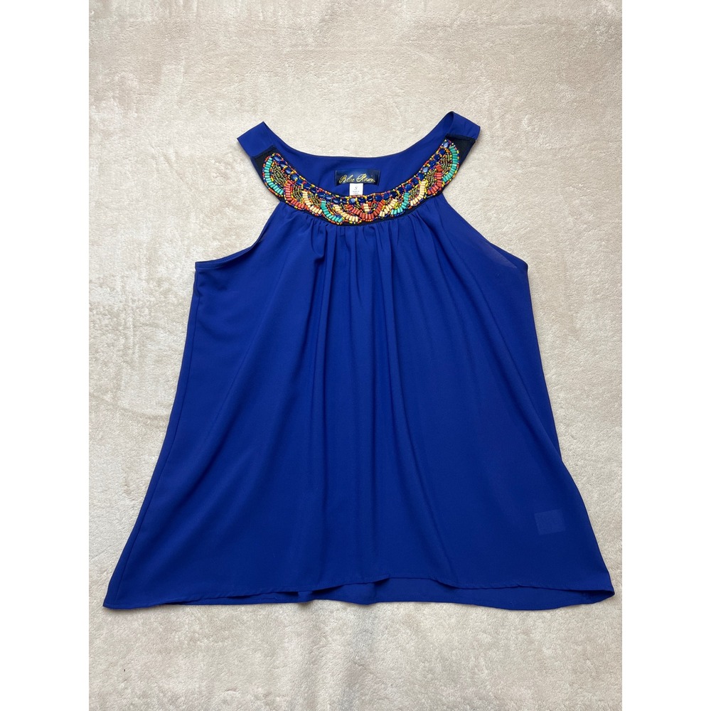 Blue Rain Beaded Neckline Tank Top Womens Small Royal Blue Excellent Mt2616